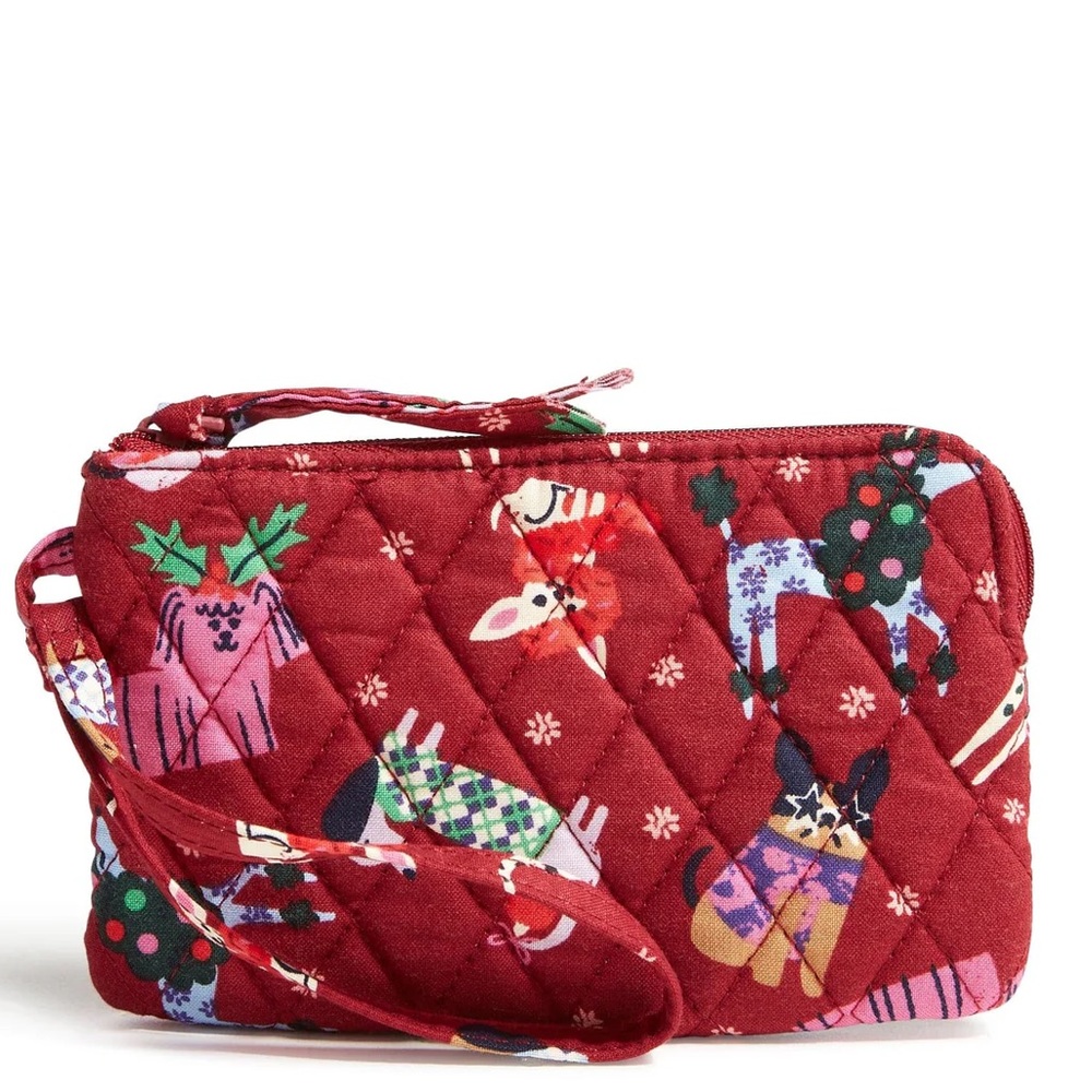 New Vera Bradley Essential Zip Wristlet in New Holiday Hounds Pattern Cotton NWT